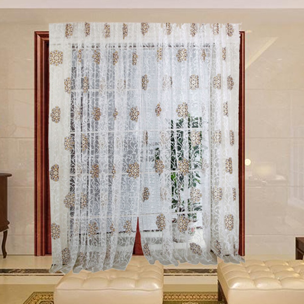 Cortinas semiopacas con estampado de flores, bonito ojal de cortina, paneles de cortina de ventana para el hogar, dormitorio (café), 1x2M