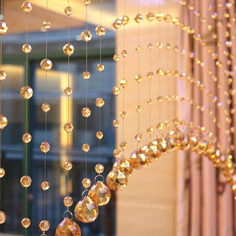 1Pcs Modern Glass String Curtain Room Divider Crystal Beads Door Window Panel Wedding Home Decor: Black