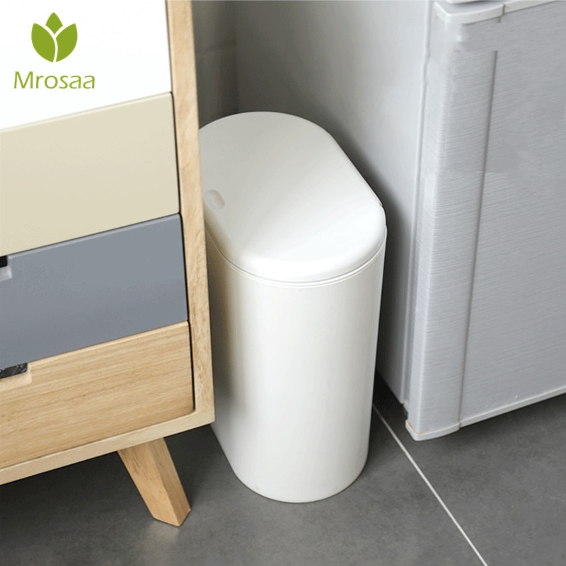 Mrosaa Plastic Narrow Type Kitchen Trash Can Toilet Press Type Waste Bin Dustbin Bathroom Trash bin Basket Garbage Bucket