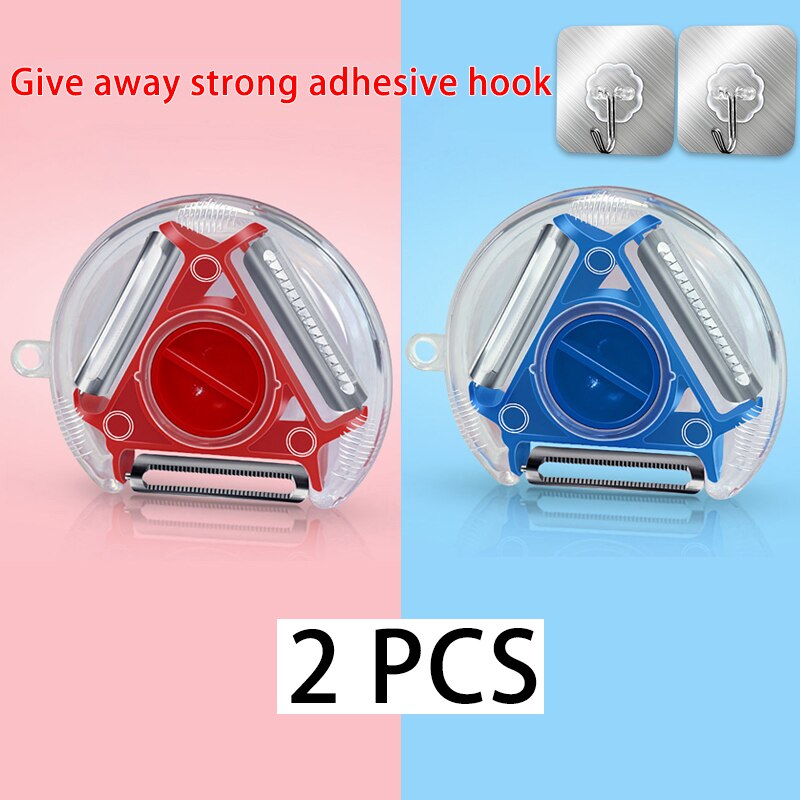 Magique Trio eplucheur ensemble trancheuse acier inoxydable eplucheur déchiqueteuse Julienne Cutter Multi pelage lame Zesters râpe cuisine outil: Red Blue