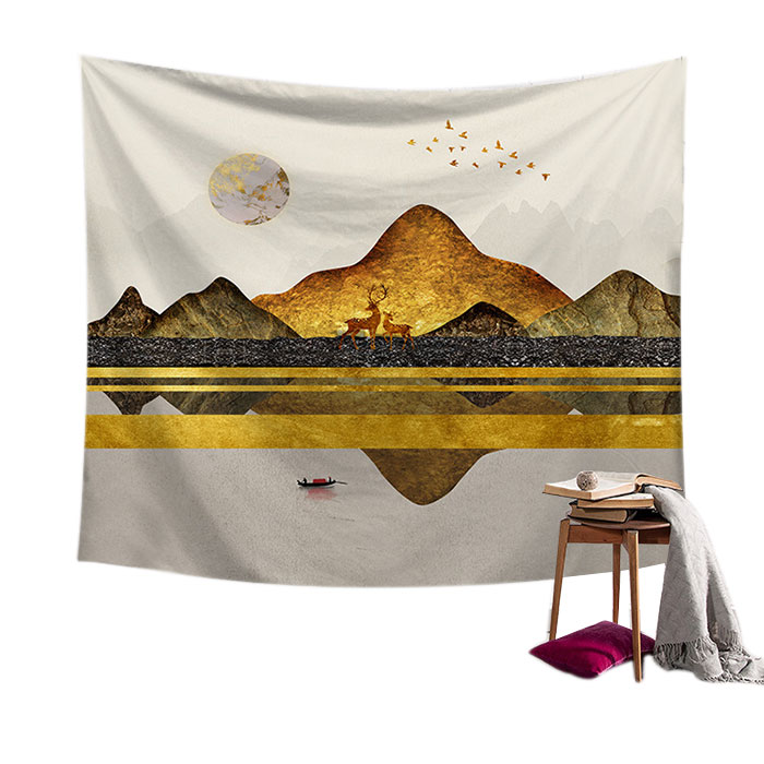 Art Deco Sun Moon Mountain Tapestry Forest Psychedelic Sun Moon Tree Mountain Tapestry Nordic Style Wall Hanging Room Home Decor: I
