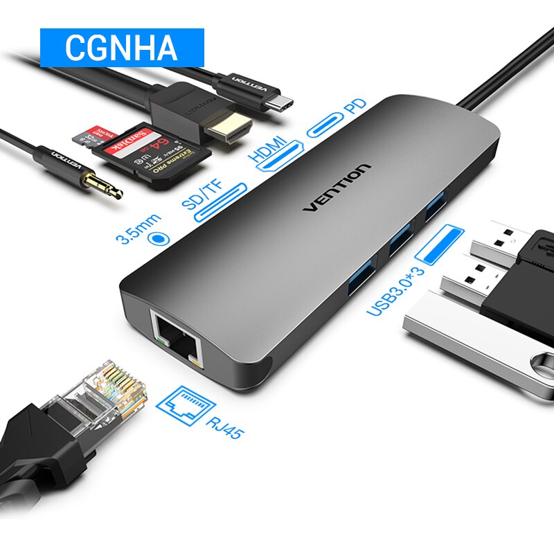 Vention Type C Hub USB C to HDMI USB 3.0 HUB Thunderbolt 3 Adapter For MacBook Samsung S10/9 Huawei Mate 30 P30 Pro USB-C HUB: 9 in 1 CGN
