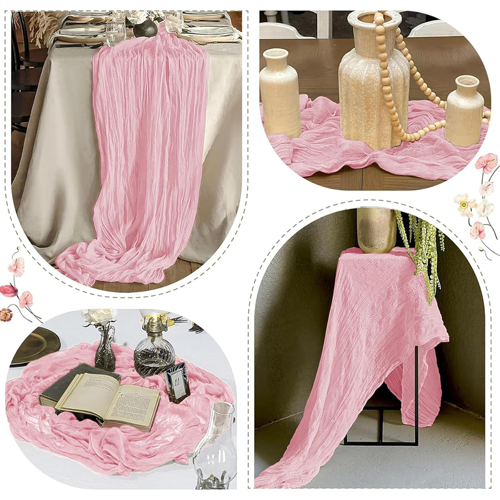 Rosa boho ostduksduk löpare halvtransparent gasvävtyg babyrosa löpare bröllop födelsedagsfest babyshowerdekorationer