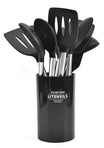 Lot De 40 Ustensiles De Cuisine En Silicone Noir - Manches Suspendus, économie D'espace