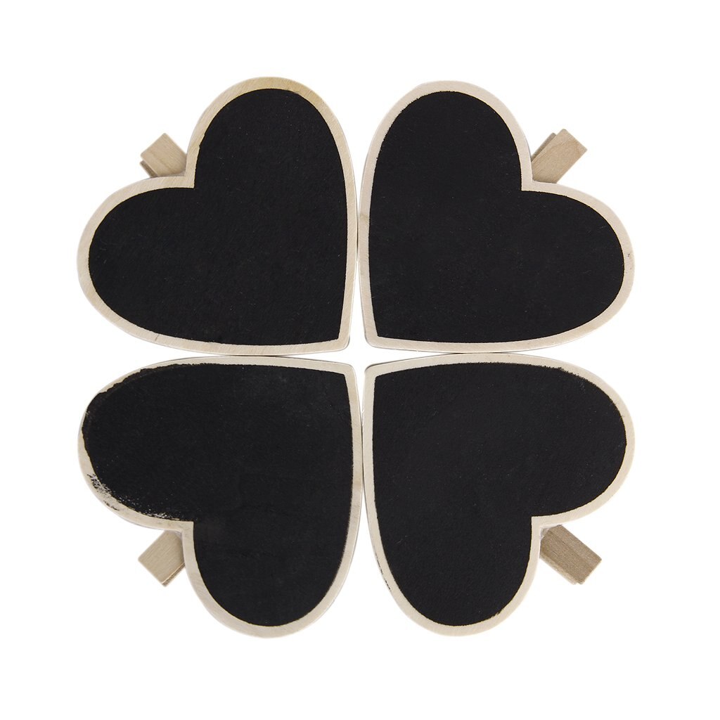 SOSW-8Pcs Heart-Shape Blackboard Wooden Pegs Photo/Note/Paper Clips