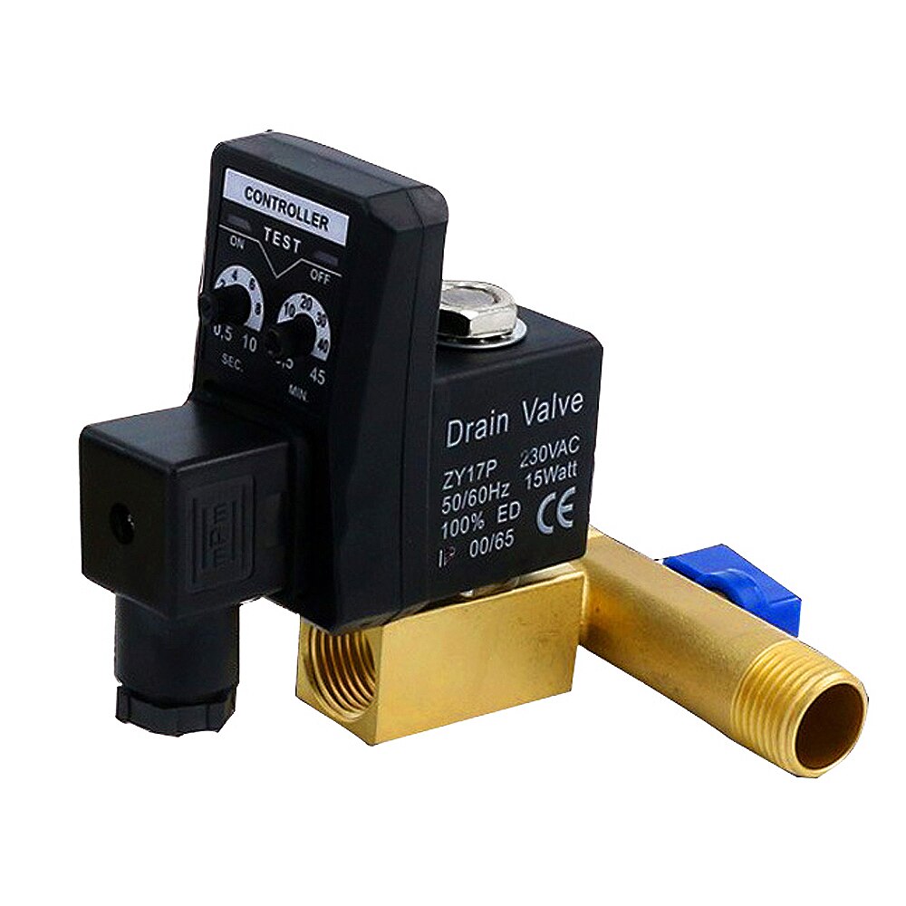 1/2" DN15 Automatic Electronic Drainer OPT-A 12V/24V DC 110V/220V AC Electronic Timer Air Compressed Gas Tank Drain Valve OPT-B