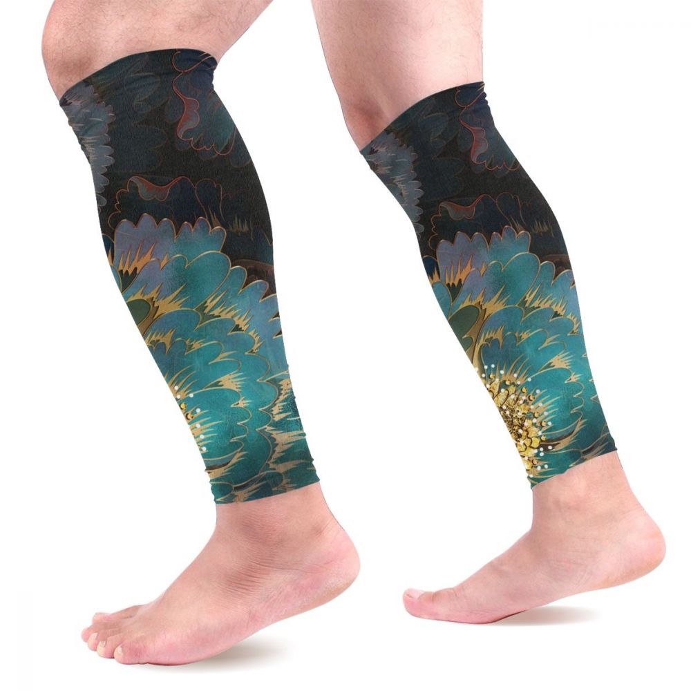 Sports Calf Protector Calf Leg Running Compression Sleeve Socks Shin Splint Support Brace Guard Flower Q007