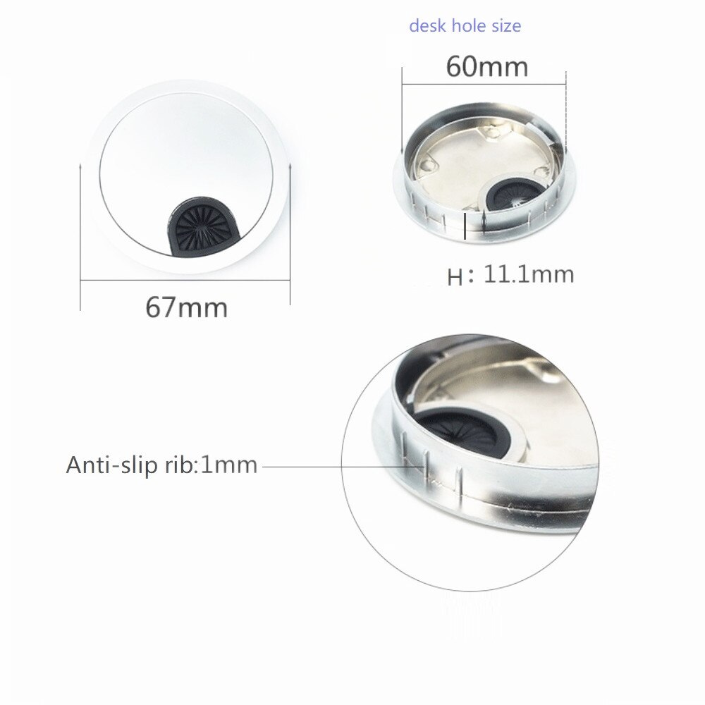 2pcs/Lot Good Furniture Hardware Home Office Table Desk Zinc Alloy 60mm Wire Cable Hole Cover