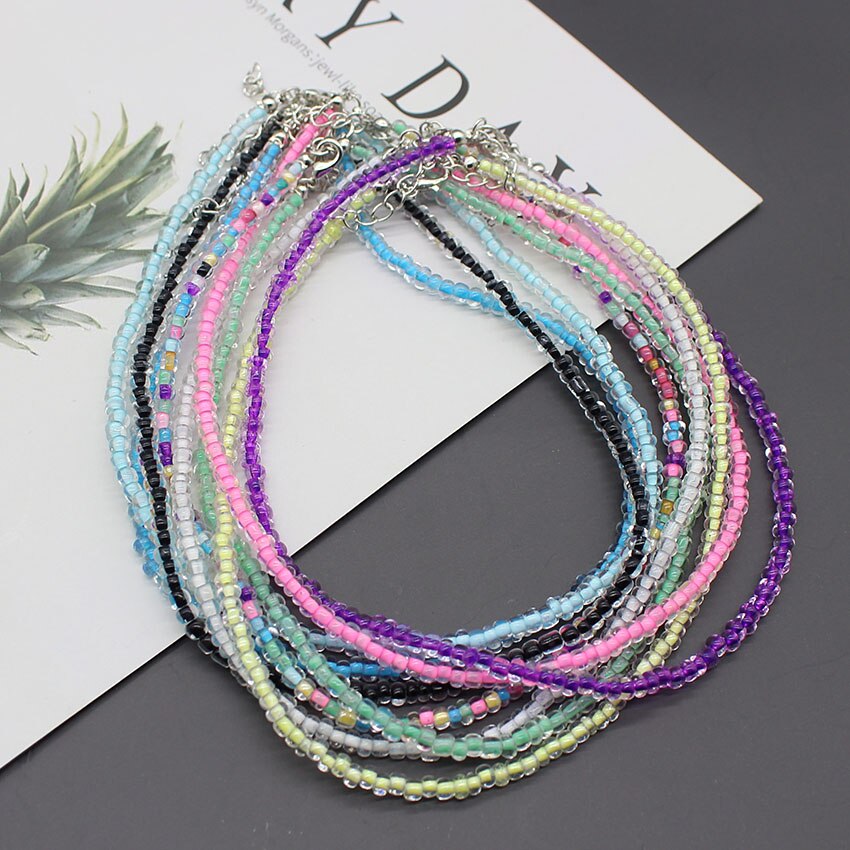 4CM Samen Perlen Böhmen Kurzen Halsband Kette Boho Charme Kragen Rosa Bunte Handgemachte Kragen Halskette Schmuck Femme