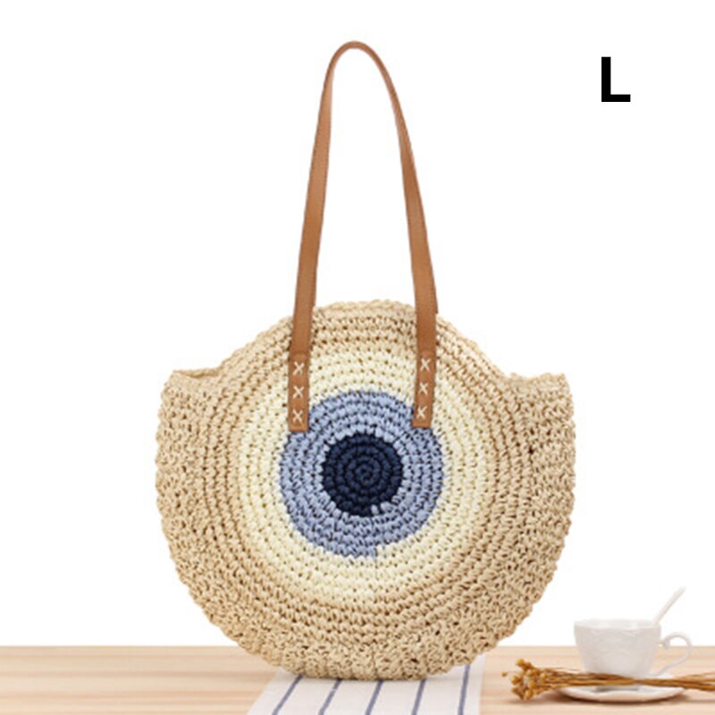 JULY'S SONG Straw Bag Women Shoulder Beach Bag Round Rattan Straw Handmade Big Capacity Cutout Crossbody Bag: 9