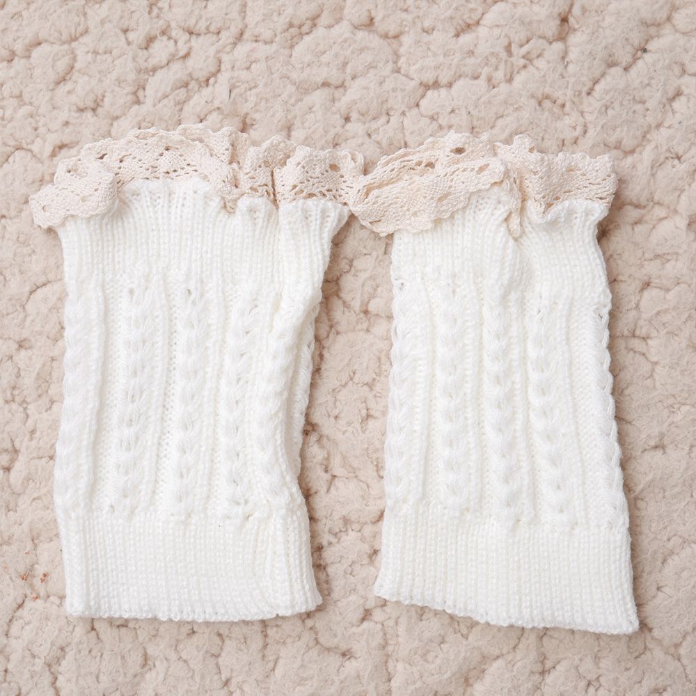 Calcetines de punto para botas, calentadores de piernas cortas para mujer, calcetines tejidos de encaje, accesorios para botas de: white