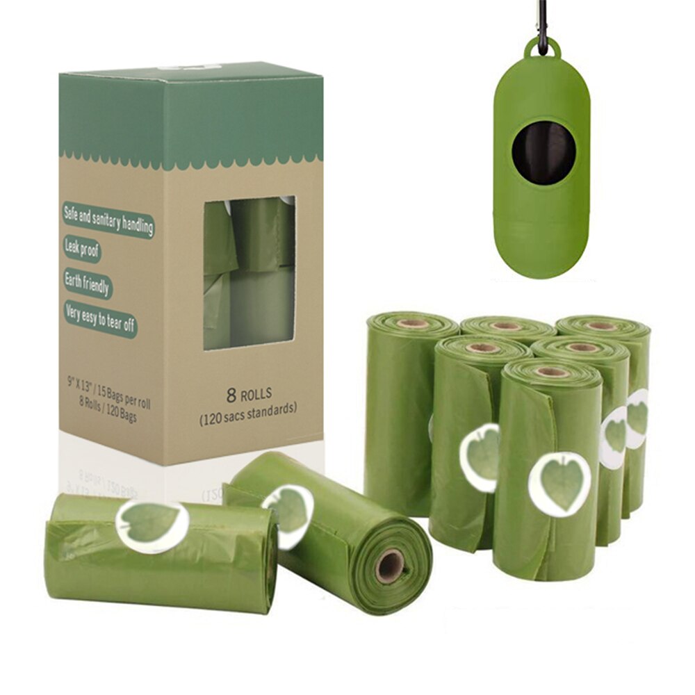Biologisch Afbreekbare Hondenpoepzakjes - Eco-Vriendelijke Afvalzakjes met Dispenser - Outdoor Drager voor Hond Uitlaatservice: 8 groene broodjes