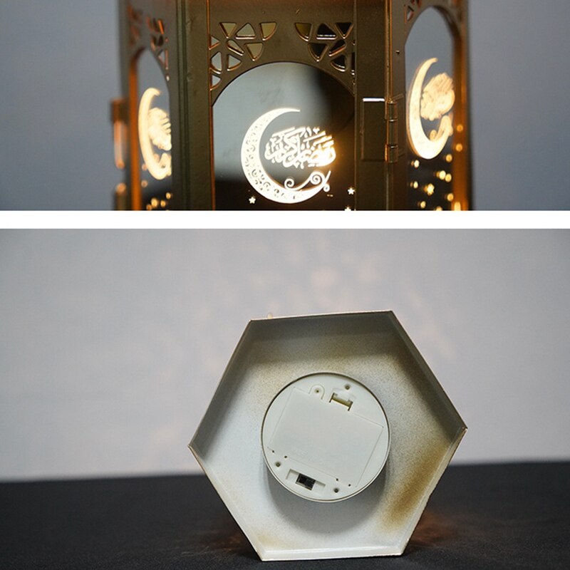 Eid mubarak led lys metall lanterne lampe batteri nattlys ramadan dekorasjon