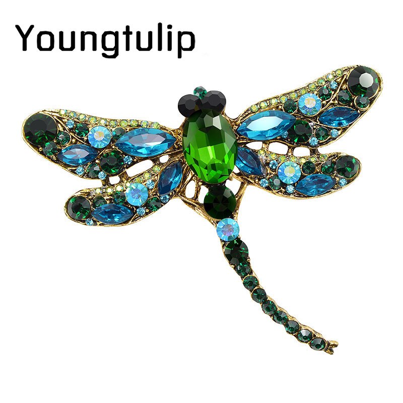 Jong Tulp Crystal Vintage Dragonfly Broches Voor Vrouwen Grote Insect Broche Pin Mode Jurk Jas Accessoires Leuke Sieraden