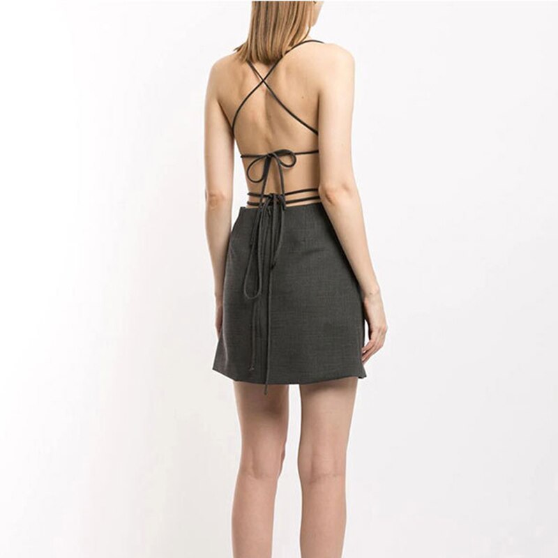 TWOTWINSTYLE vestidos elegantes para mujer cuello cuadrado sin mangas Correa espagueti espalda descubierta encaje hasta Bownot verano vestido mujeres marea