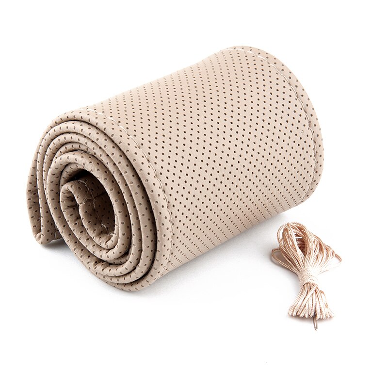 Universal pu læder gør-det-selv bilrat cover med nåle og trådglæde: Beige
