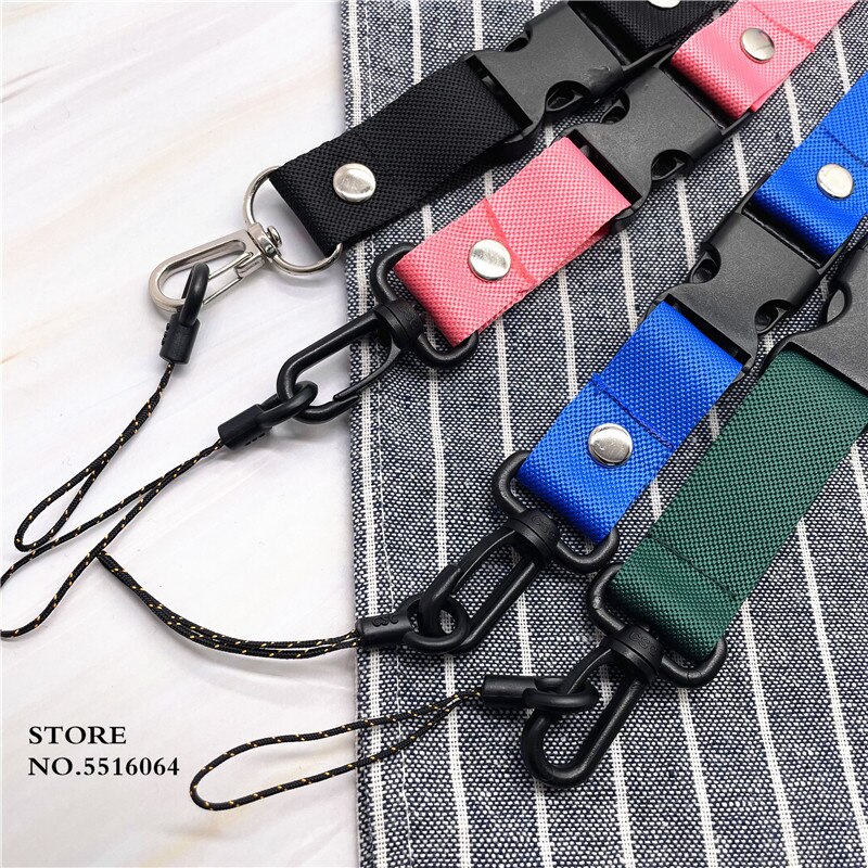 Lanière de couleur unie pour porte-clé USB, porte-carte d&#39;identité, Badge de nom, sangles de téléphone portable, métal noir, cordon à Clip en plastique