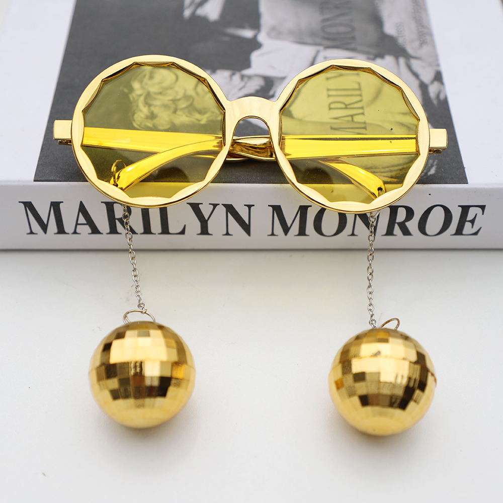 Retro Disco Theme Party Mirror Ball Glasses for 70s 80s Cowgirl Disco Party Decor Birthday Wedding Party Photography Props: Gold