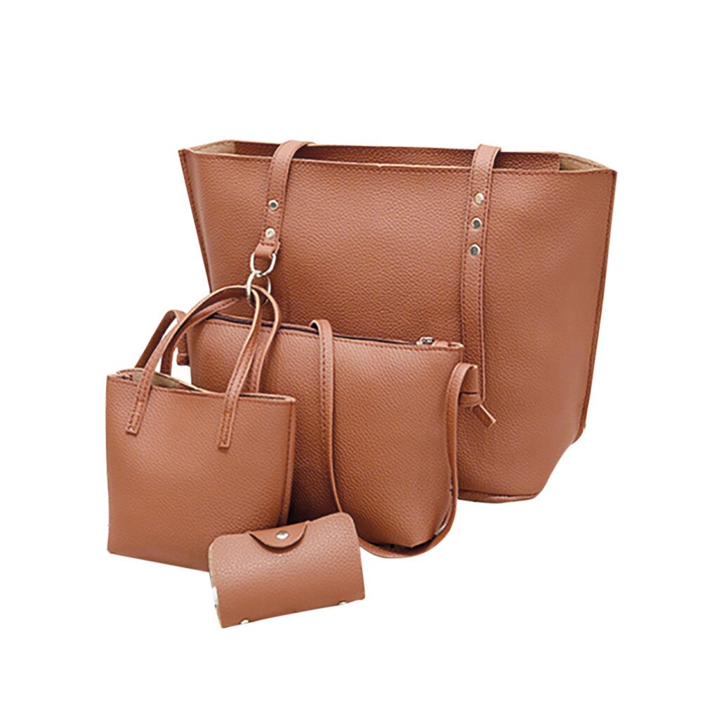 4pcs/Set Women Composite Bags Ladies Handbags Female PU Leather Shoulder Messenger Bags Tote Bag Bolsa #T1G: Brown 