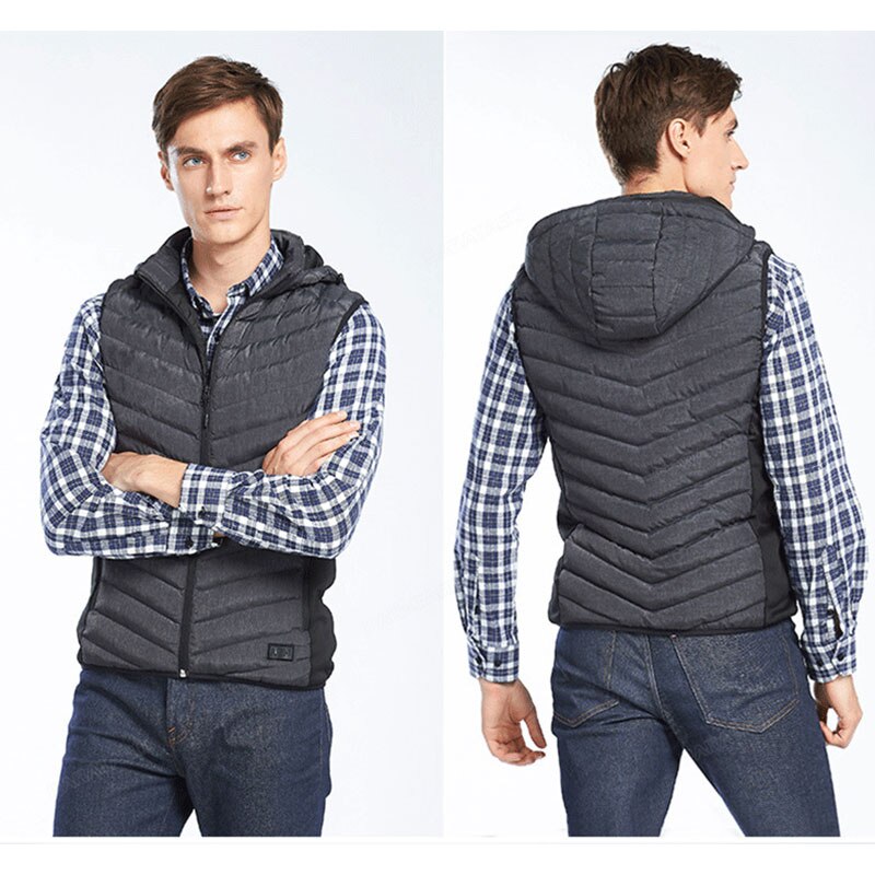 PARATAGO Men Winter Warm USB Heating Vest Down Electric Heated Clothing Male Hooded Superior Self Heat Waistcoat P8132