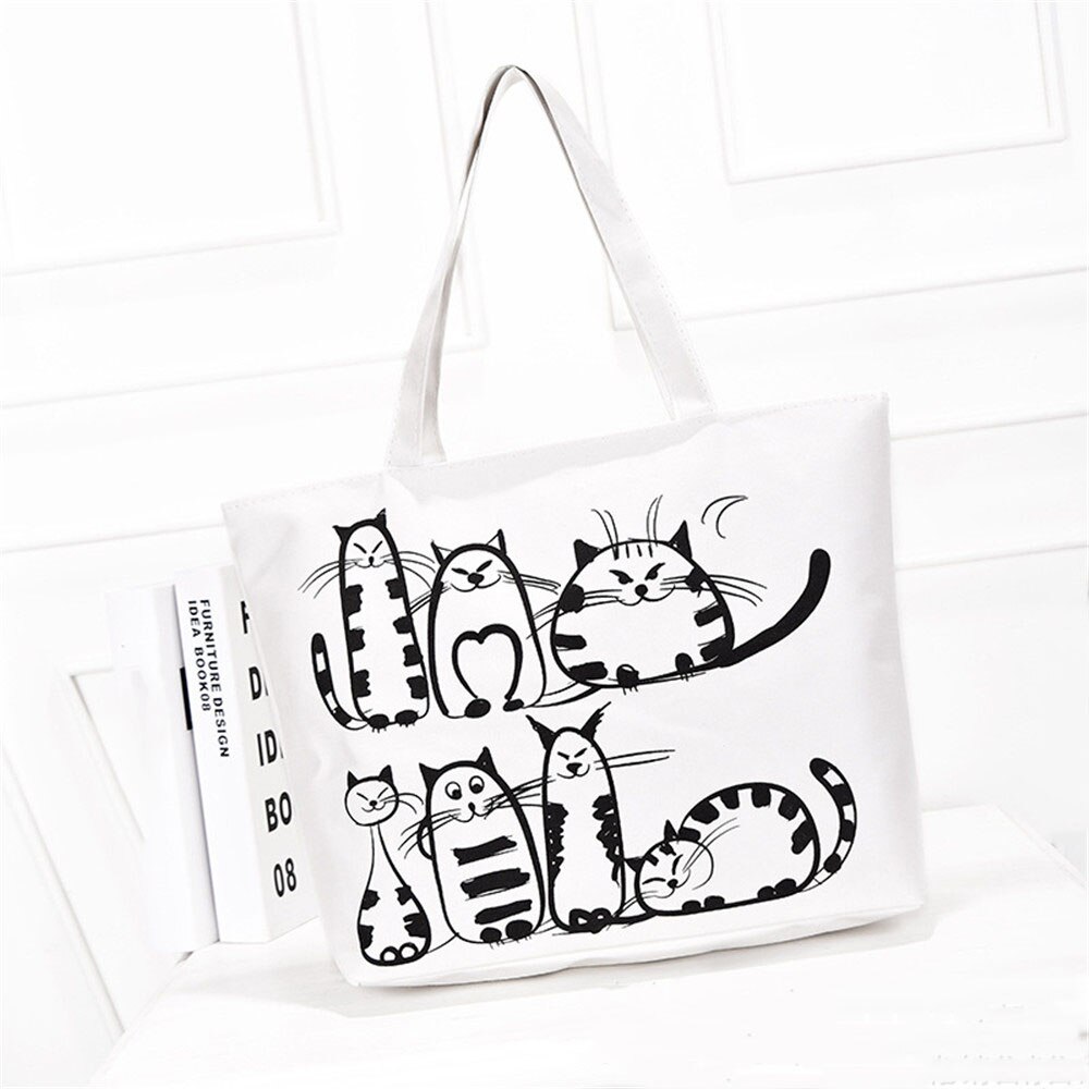 Sac à bandoulière chat dessin animé mignon Kawaii, tutoriel pour étudiants, sac à main en toile de grande capacité, sacs d'école pour filles, papeterie