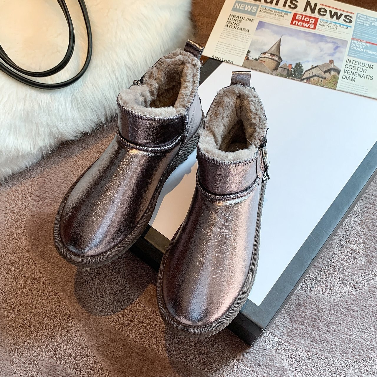 Waterproof Women Shoes Boots Winter Keep Warm Snow Boots Women Ankle Botas Comfortable Slip on Flats Women Sneakers Plus Size 44: Brown / 44