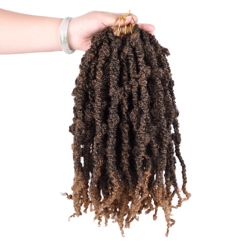 16inch Distressed Butterfly Goddess Locs Crochet Hair Bob Faux Locs Crochet Braiding Hair 12strands Messy Soft Locs: T1B/30 / 1Pcs/Lot