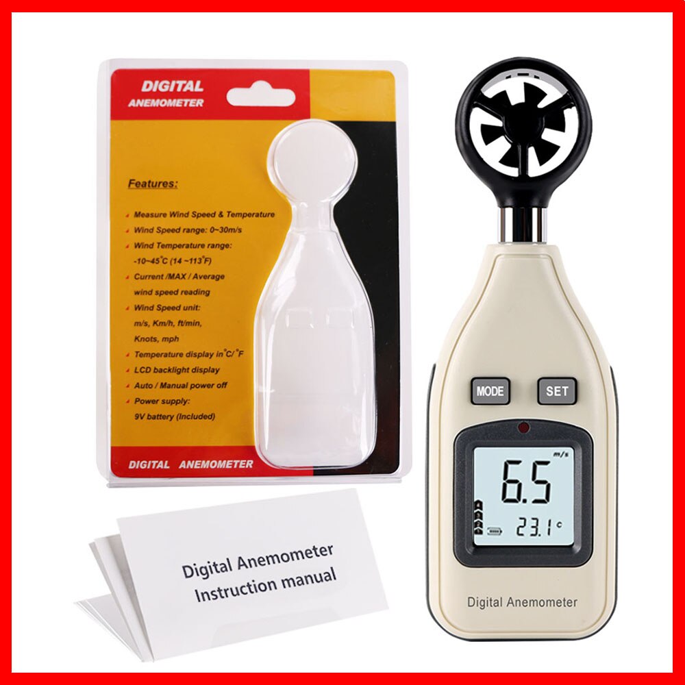 RZ Wind Speed Gauge Meter Portable Anemometer Anemometro Thermometer LCD Digital Hand-held Measure tool GM816A