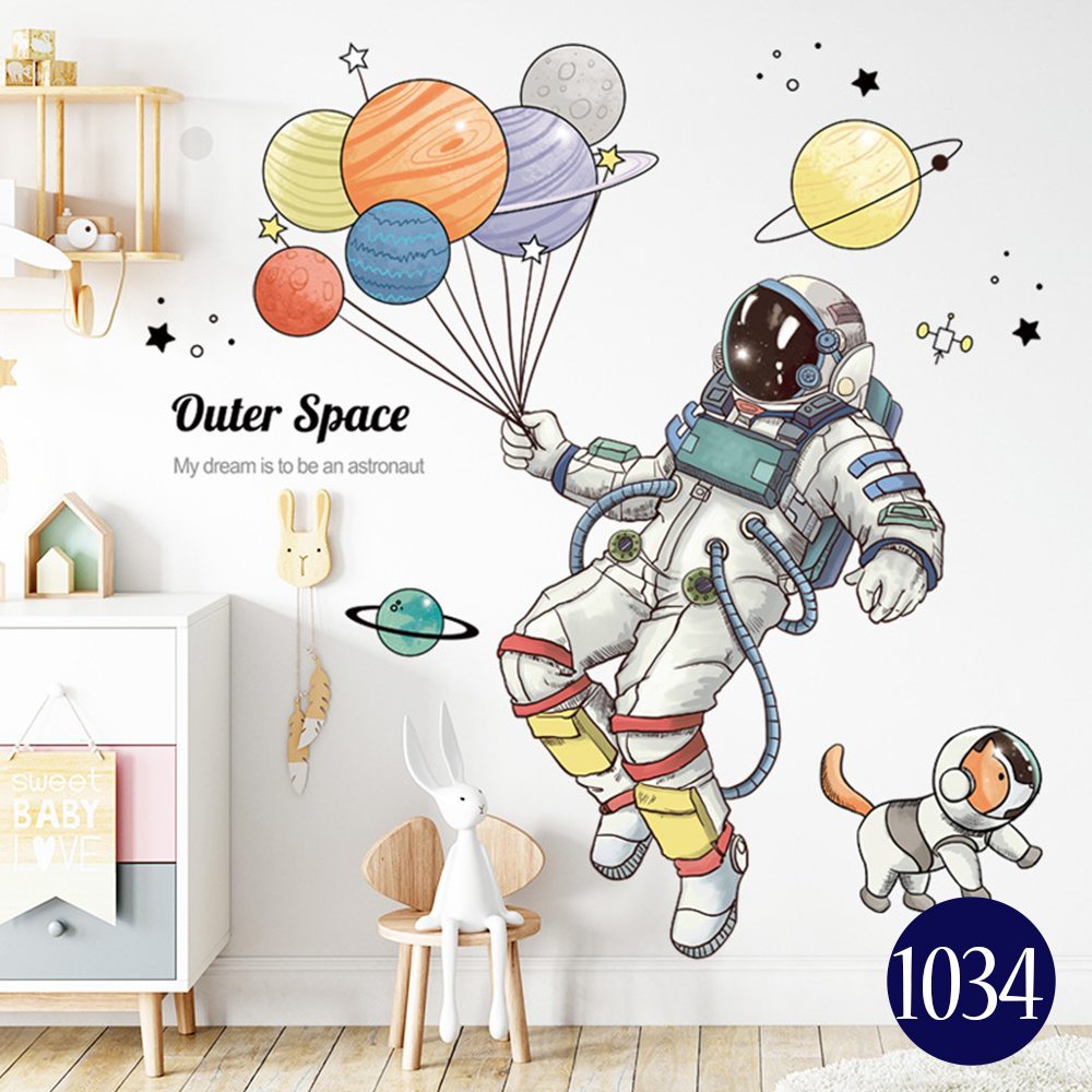 Astronaut Outer Space Wall Stickers Planets Home Decor Decorative Stickers PVC Decal for Kids Room Baby Boy Room Decoration: 1034