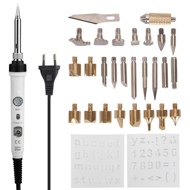 51 pieces of DIY wood-burning tool set thermostat electric soldering iron suitable for engraving/heat transfer/embossing/leather: Gray / EU