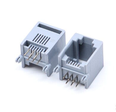 RJ11-Toma de teléfono de 6 pines con cabeza de cristal, gris, 6P6, RJ12, 623PCB -6P6C