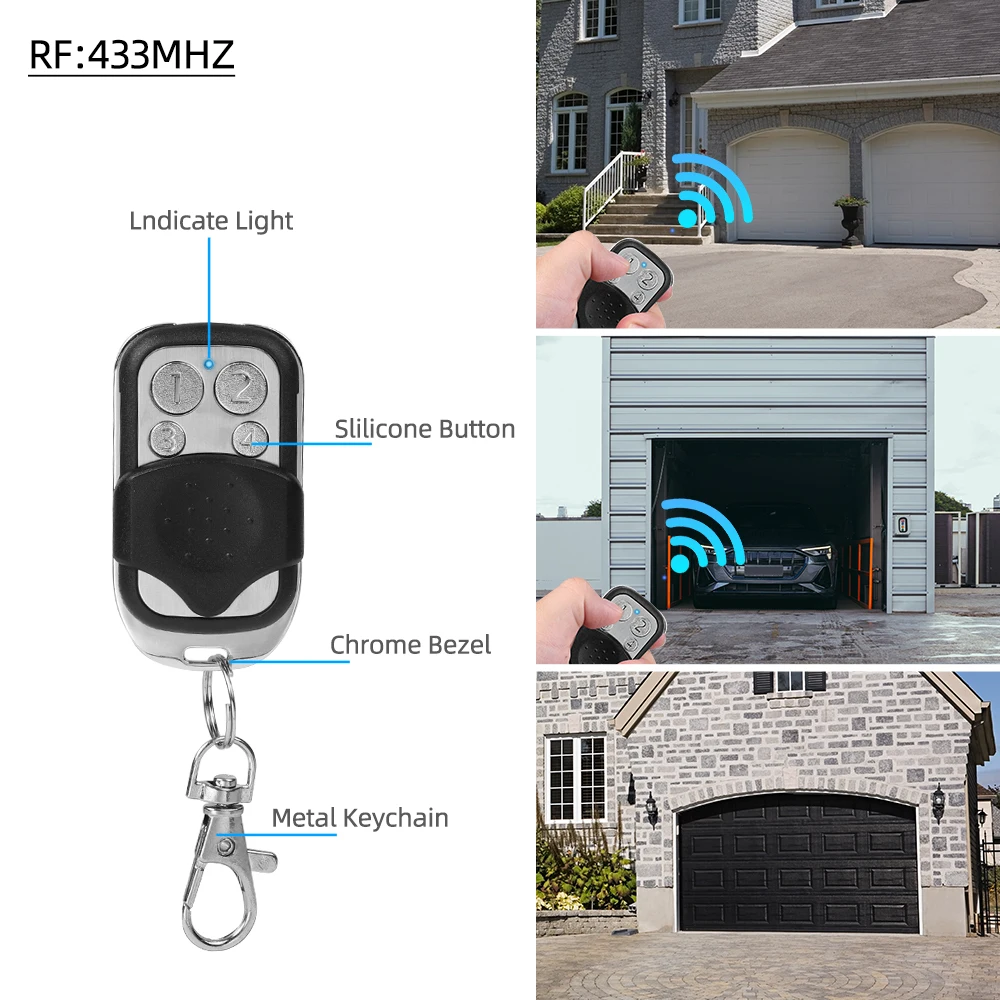 1PC Duplicate Garage Door Remote Control 433MHZ Electric Garage Door Key RF Wireless Duplicate Remote Control Metal 4 Button
