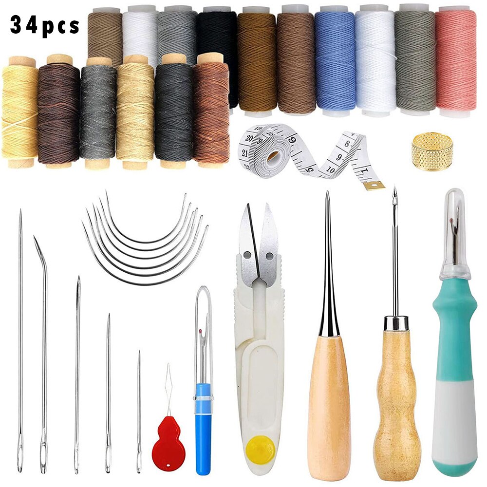 Professionelle Leder Handwerk Werkzeuge mit Groover Ahle Gewachste Gewinde Fingerhut Kit Hand Nähen Stitching Schlag Hand Nähen Liefert: B