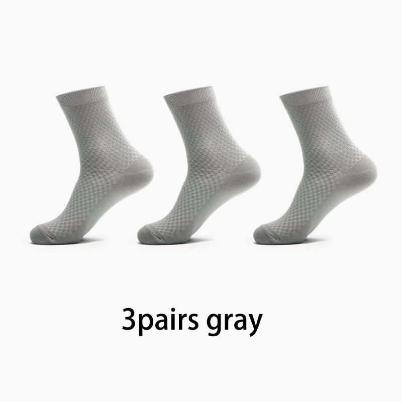 3 par/lot bambufiber långa strumpor herr crew strumpor rutiga affärsstrumpor man enfärgad höst calcetines hombre: 3 par grå
