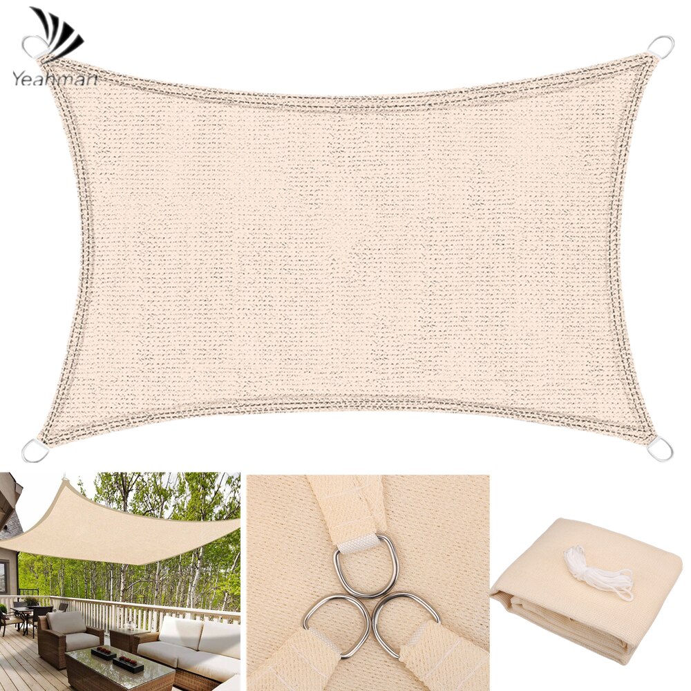 185GSM Hdpe Luifel Zon Shade Sail 4X3M Grote Uv Blok Rechthoek Shading Doek Shade Cover Voor Tuin patio Achtertuin Grijs/Beige
