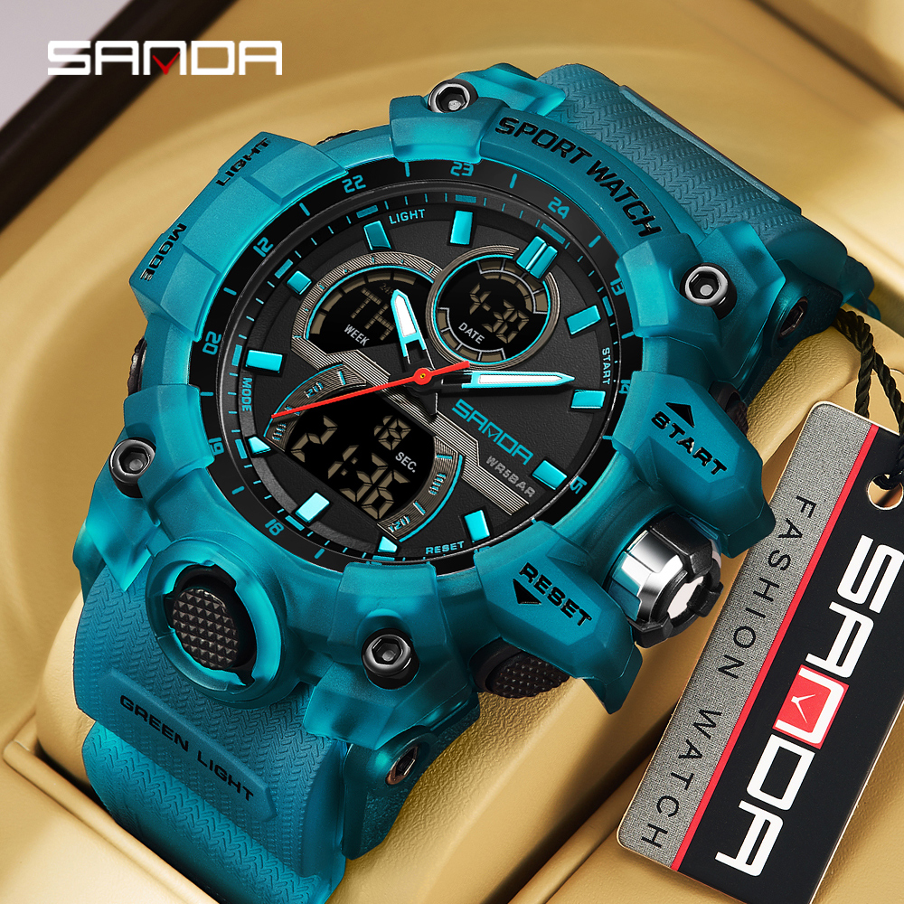 SANDA-reloj electrónico con luz nocturna para hombre, cronógrafo multifuncional con pantalla Dual, resistente al agua, Ideal para deportes al aire libre, a la , 6198, 2024