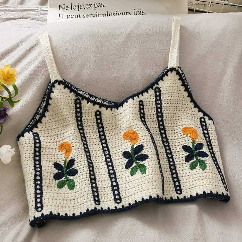 Tops cortos bordados a rayas para mujer, top de punto con hombros descubiertos, camisetas ajustadas que combinan con todo, camisola informal sin mangas a la , novedad de