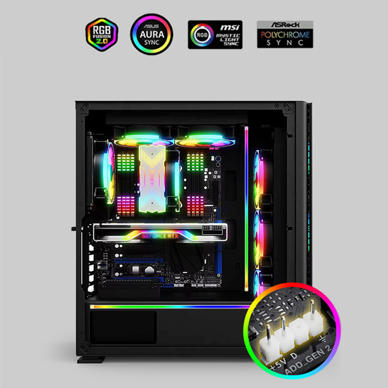 Coolcirc ARGB LED Strip Light 5V 3Pin/Small 4Pin Square Tube Silicone Colorful Atmosphere DIY Lamp Bar Computer Light