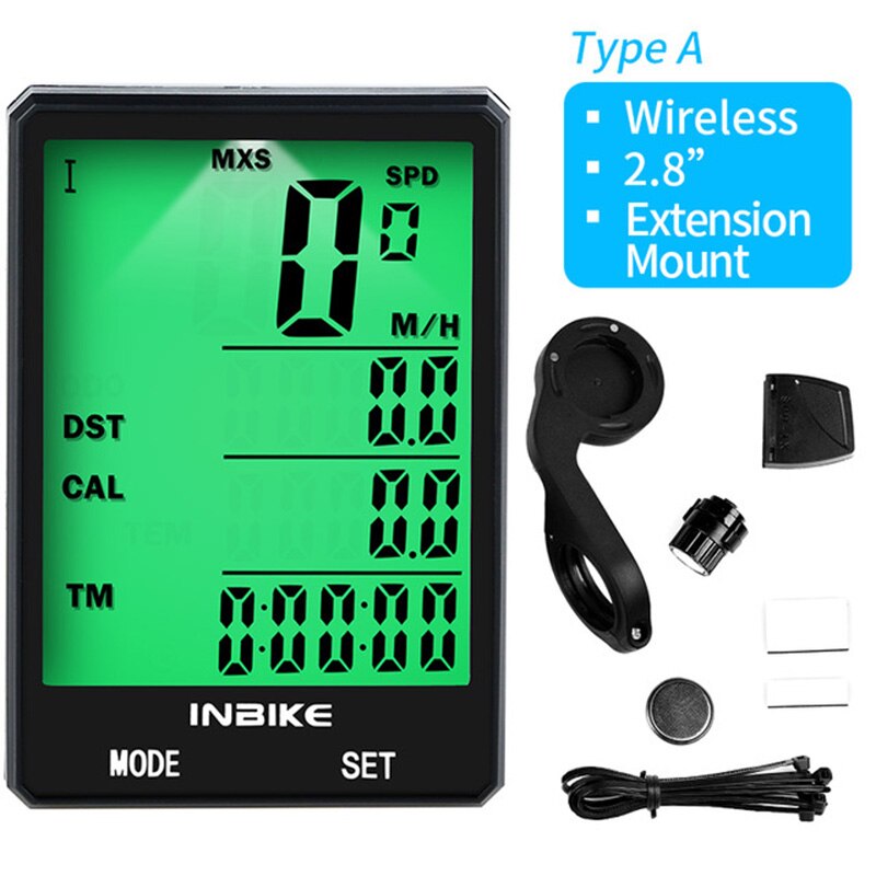 WEST BIKING 2.8 Inch LED Wireless Odometer Bicycle Computer With Backlight Rainproof Speedometer Bike Stopwatch Cadence Sensor: Green wireless stand