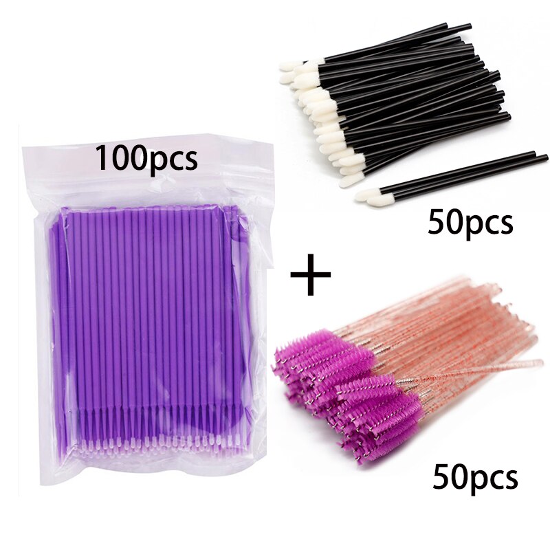 200Pcs Roze Mascara Wands Lipgloss Wand Borstel En Wimper Cleaning Micro Applicator Set 3 In 1 Eye Lash makeup Tools In Bundel