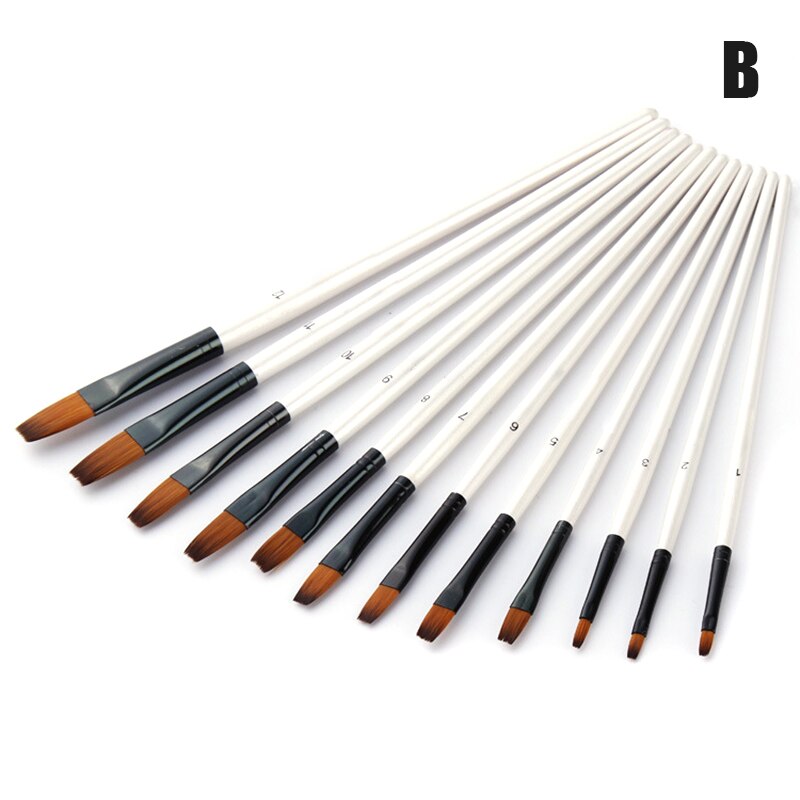 12pcs Artist Paint Brushes Set Acrylic Oil Watercolour Painting Craft Art Kit C44: 12pc Flat head B