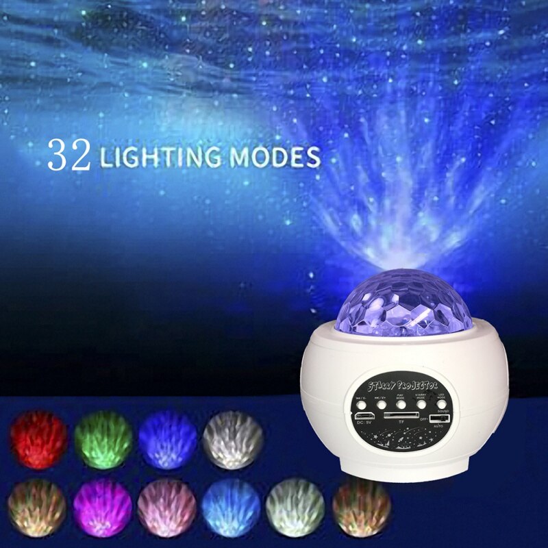 6 Kleuren Oceaan Zwaaien Licht Sterren Sky Projector Led Nachtlampje Nebula Cloud 360 Graden Rotatie Night Lamp Bluetooth Muziek
