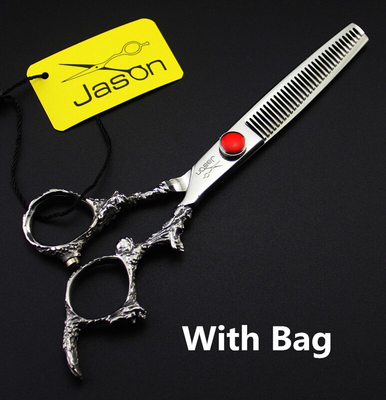 331# 6'' Brand Jason TOP Hairdressing Scissors 440C Dragon Handle Barbers Cutting Scissors Thinning Shears Hair Scissors: One Thinning Add Bag