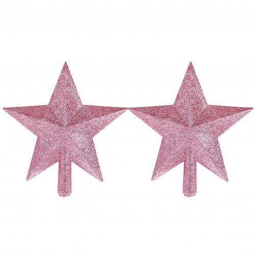 2 Stuks Glitter Vijfpuntige Ster Kerstboom Topper Decoratie Party Ornament: Pink 20cm