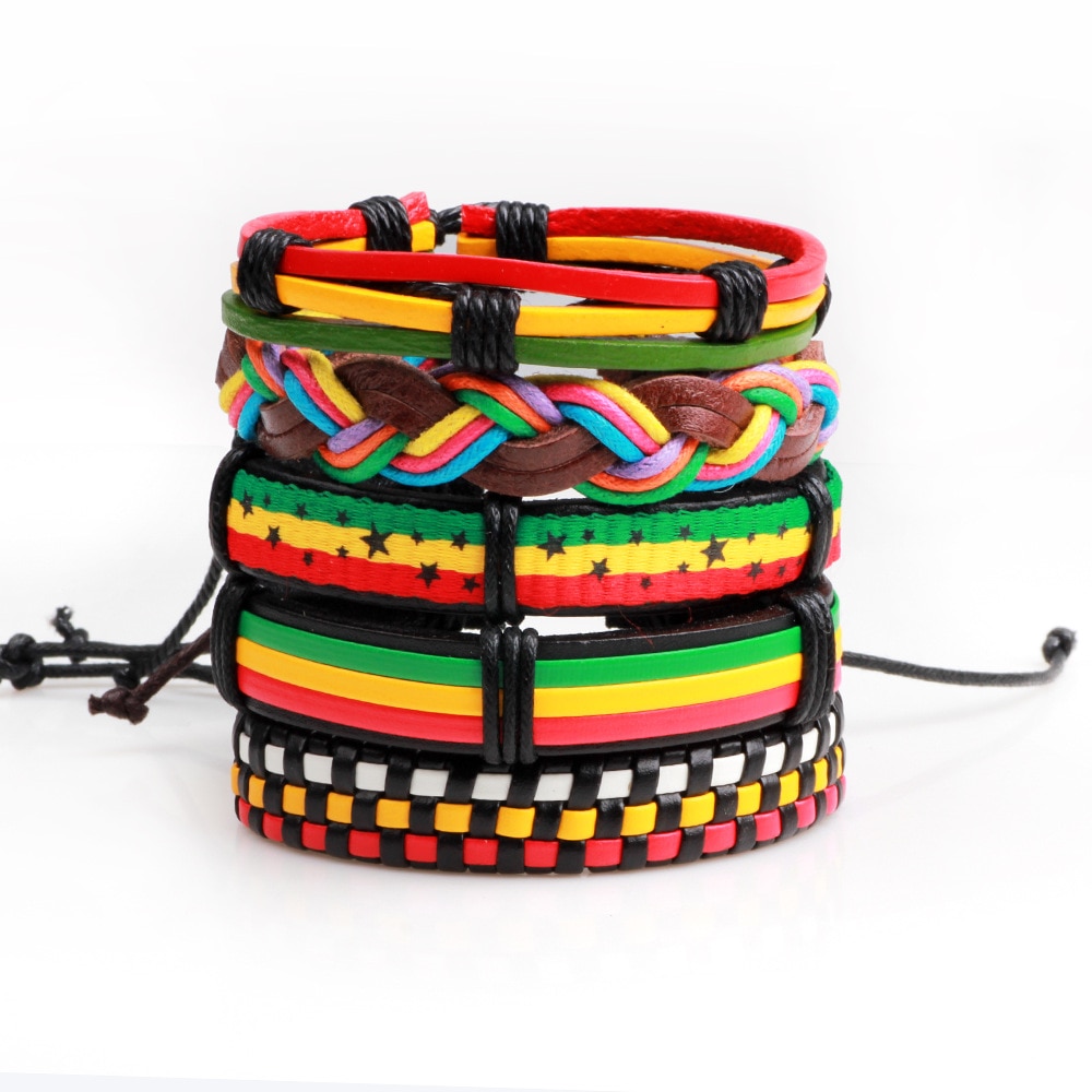 Conjunto de 5 unids/set de pulseras de cuero de la Biblia para hombre, brazaletes de estilo Vintage, Reggae, África, Argentina, joyería Punk Rock,