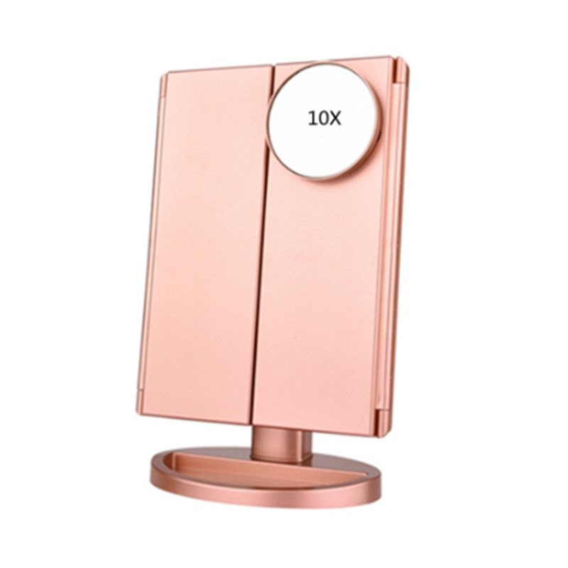 22 Light touch screen led makeup mirror with 10X magnifying small mirror desktop 3 folding adjustable Cosmetic vanity mirror