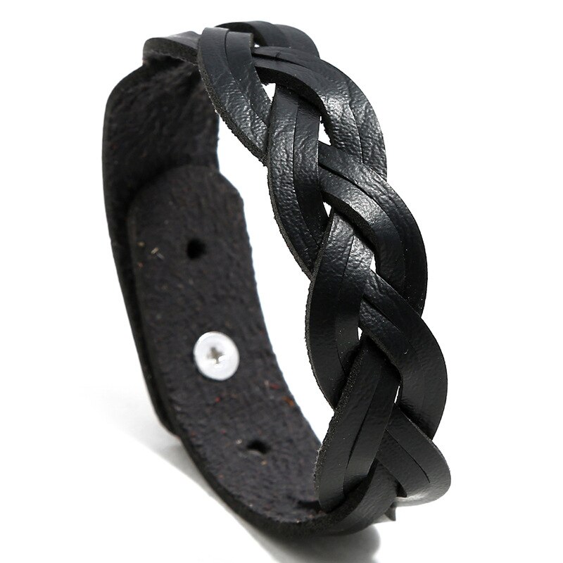 HXMENG-pulsera de cuero trenzado para niñas, brazalete de estilo coreano, versátil, sencillo: Black