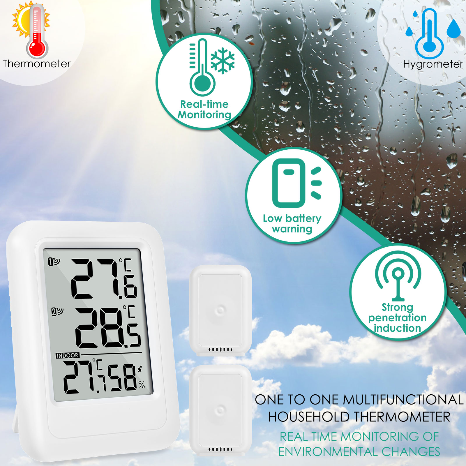 Digital Thermometer Hygrometer Indoor Mini Temperature Humidity Monitor Battery Powered Outdoor Room Thermometer for Home