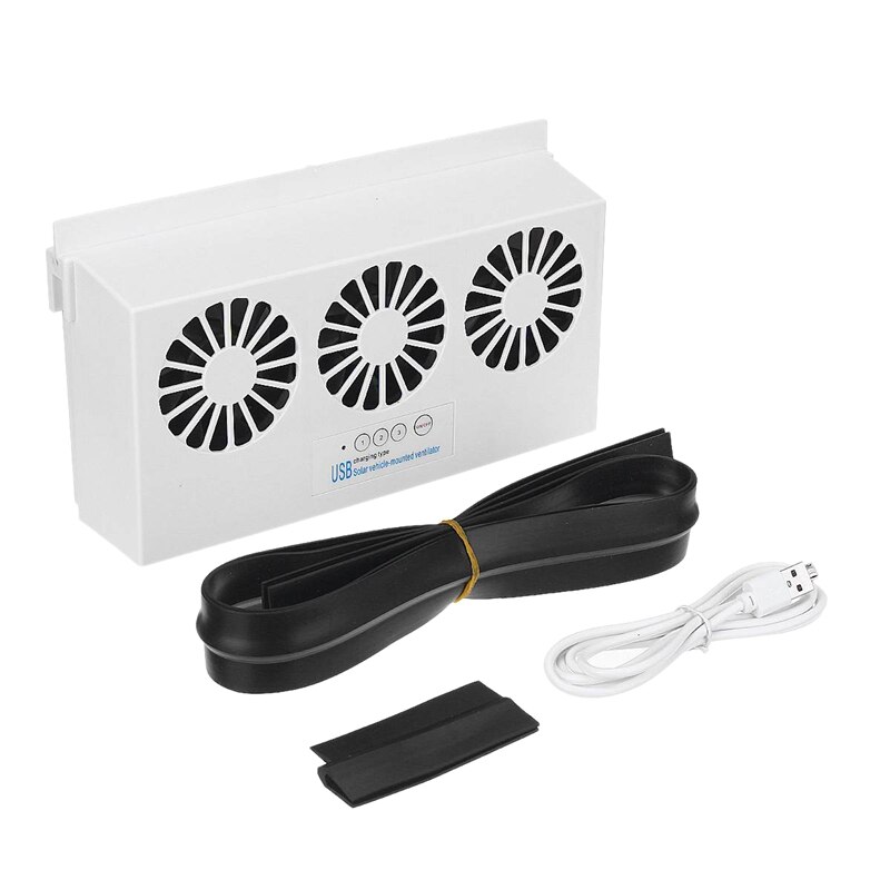 Auto Zonne-Ventilator Usb/Solar Dual Opladen Air Extractor IP67 Waterdicht Zonnepaneel Aangedreven Ventilator Koelventilator Wit