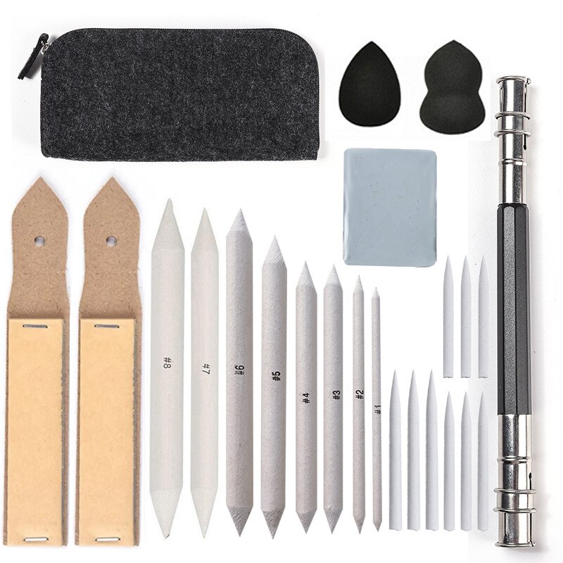 14/20/24 Pcs/Set Shading Tools For Sketch Drawing Student Artist Blending Kits With Paper Eraser Pen Sandboard Stationery Supply: 24Pcs